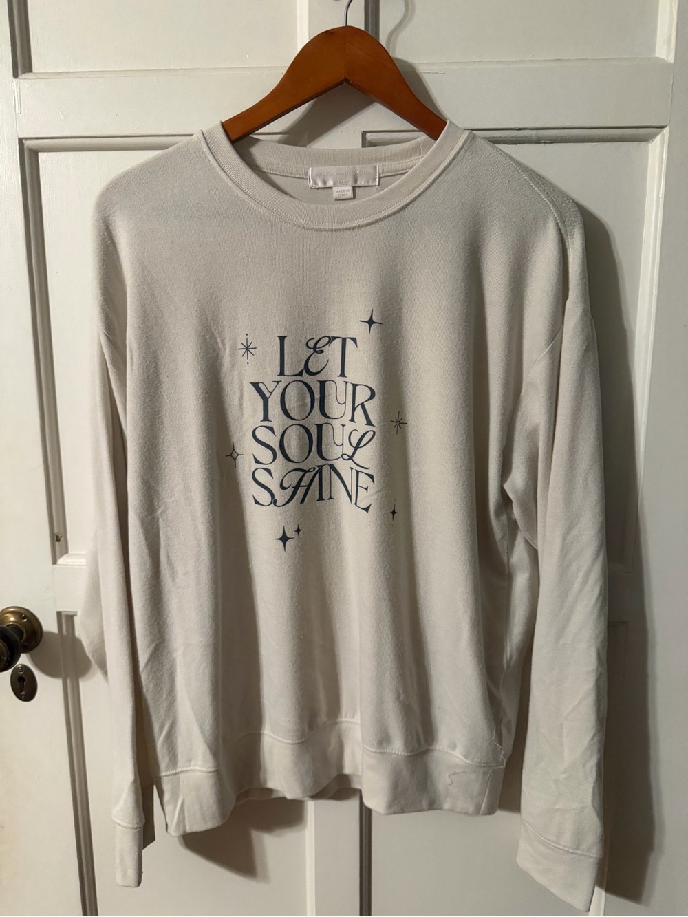 Spiritual Gangster Cream Crewneck Sweatshirt with Navy Graphic